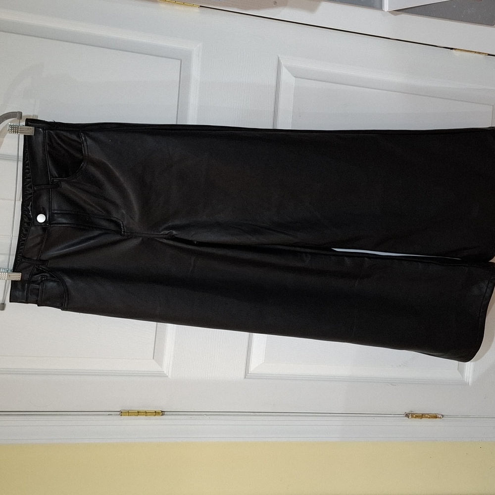 Black Faux Leather Wide-Leg Pants